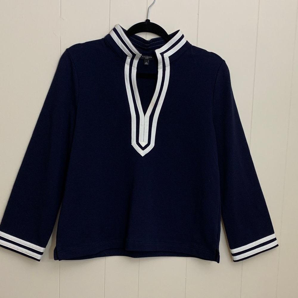 Talbots Terry Top in Navy with White Trim